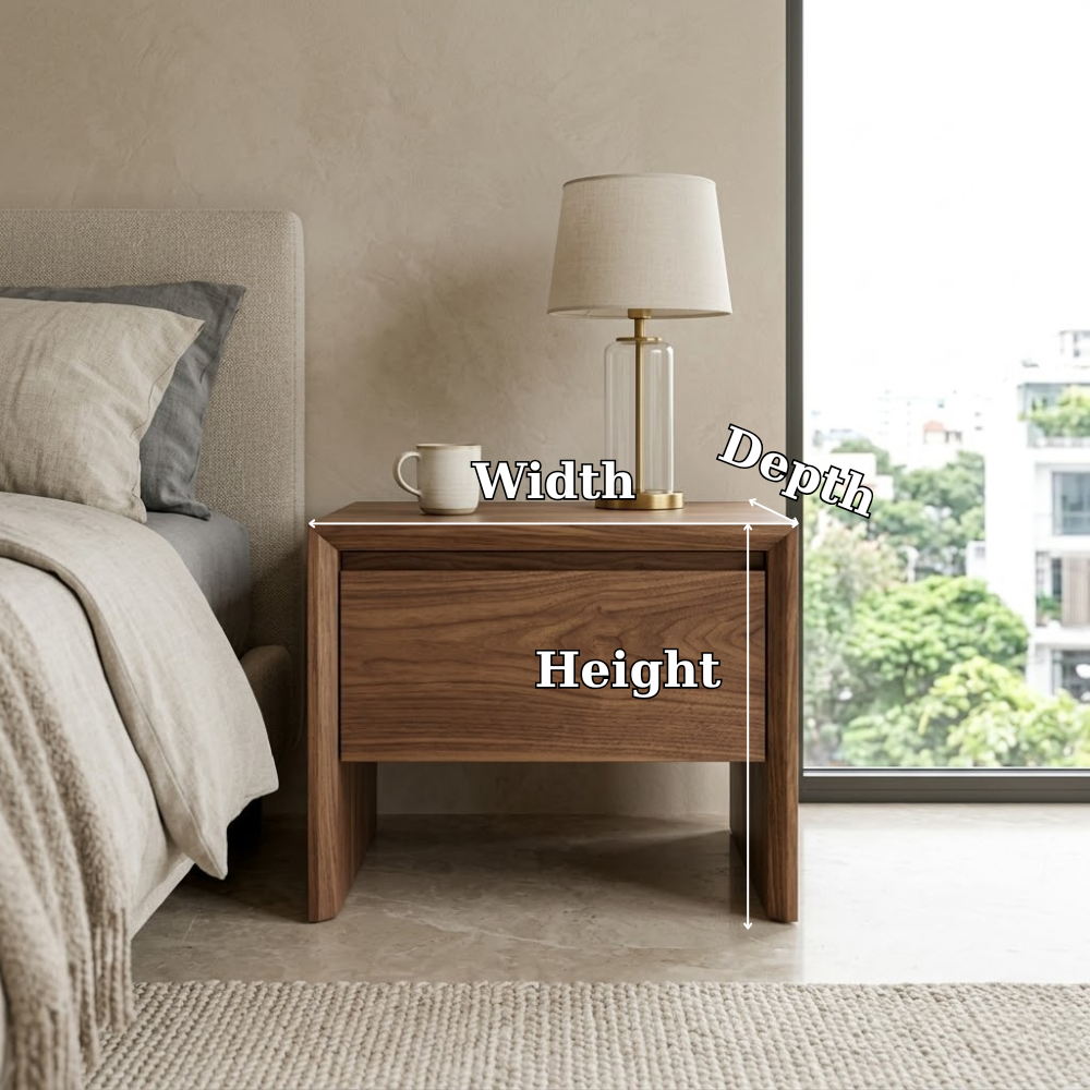 Minimalist Walnut Wood Nightstand | Modern Floating Drawer Table