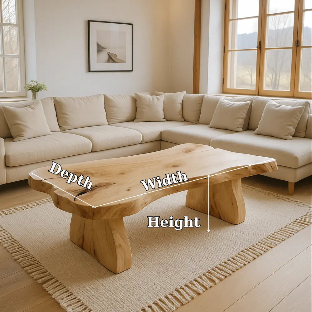 Handcrafted Solid Wood Coffee Table with Natural Live Edge – Minimalist Organic Design Kitchnce