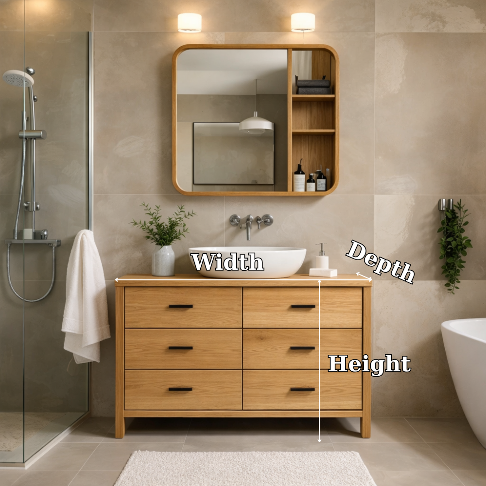 Solid Wood Bathroom Vanity Cabinet with Drawers & Mirror Storage – Modern Finish