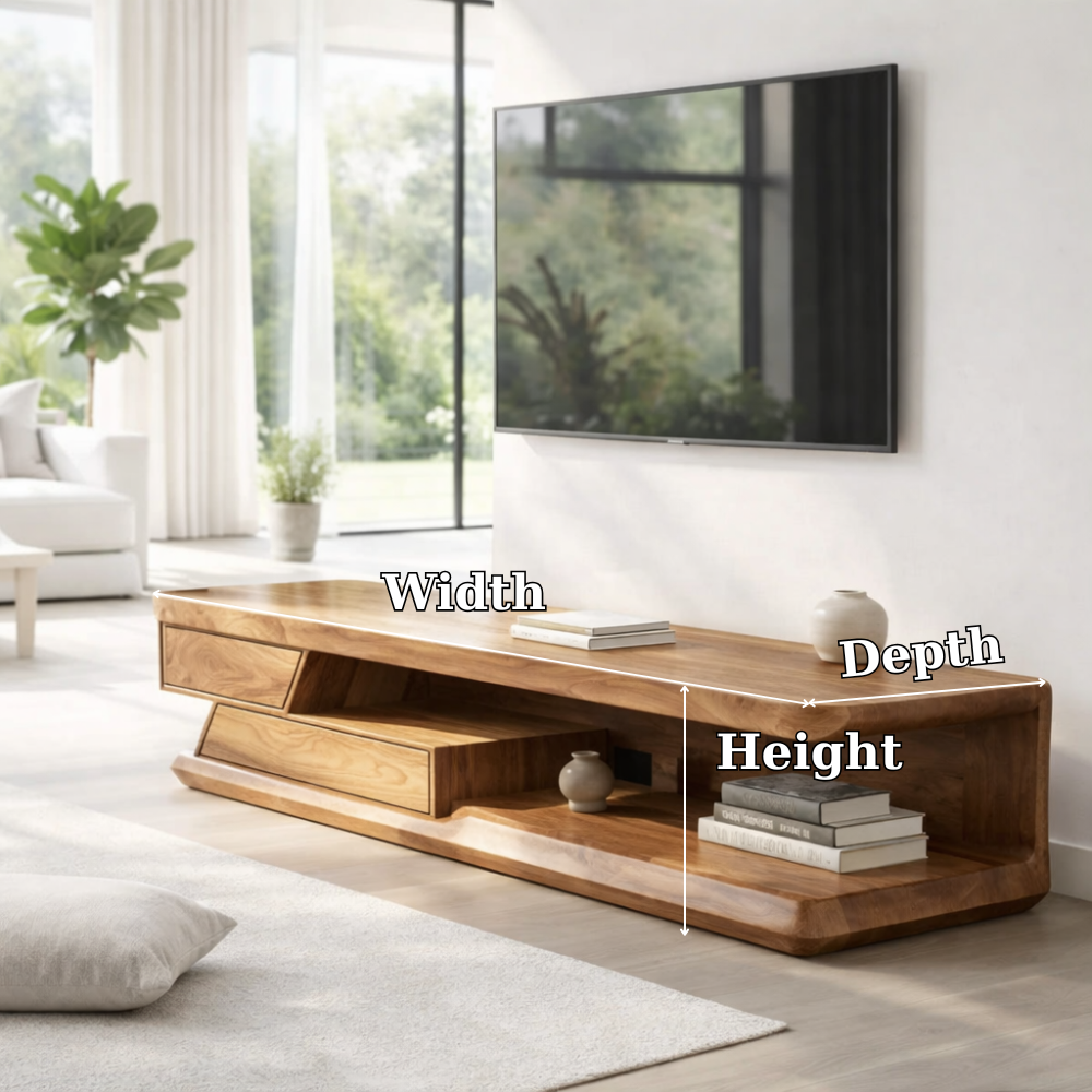 Solid Wood Media Console with Open Shelf & Drawer, Modern Low TV Stand