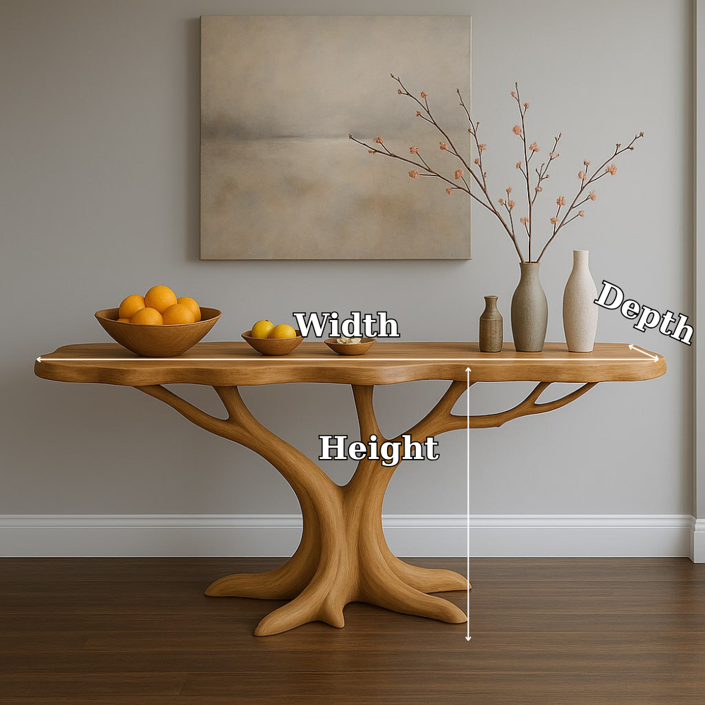 Handcrafted Solid Wood Console Table with Organic Tree-Inspired Base – Modern Natural Design Kitchnce