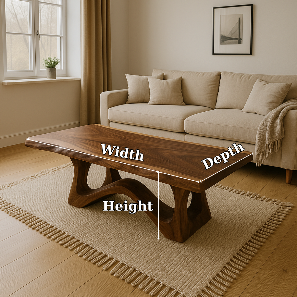Modern Wooden Coffee Table with Curved Base – Solid Wood Living Room Center Table Kitchnce
