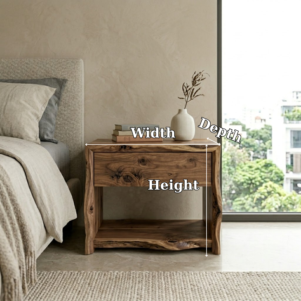 Live Edge Solid Wood Nightstand | Rustic Modern Bedside Table