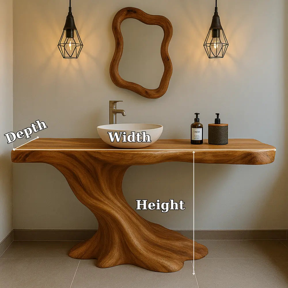 Handcrafted Solid Wood Bathroom Vanity with Organic Flow Design – Modern Natural Aesthetic Kitchnce