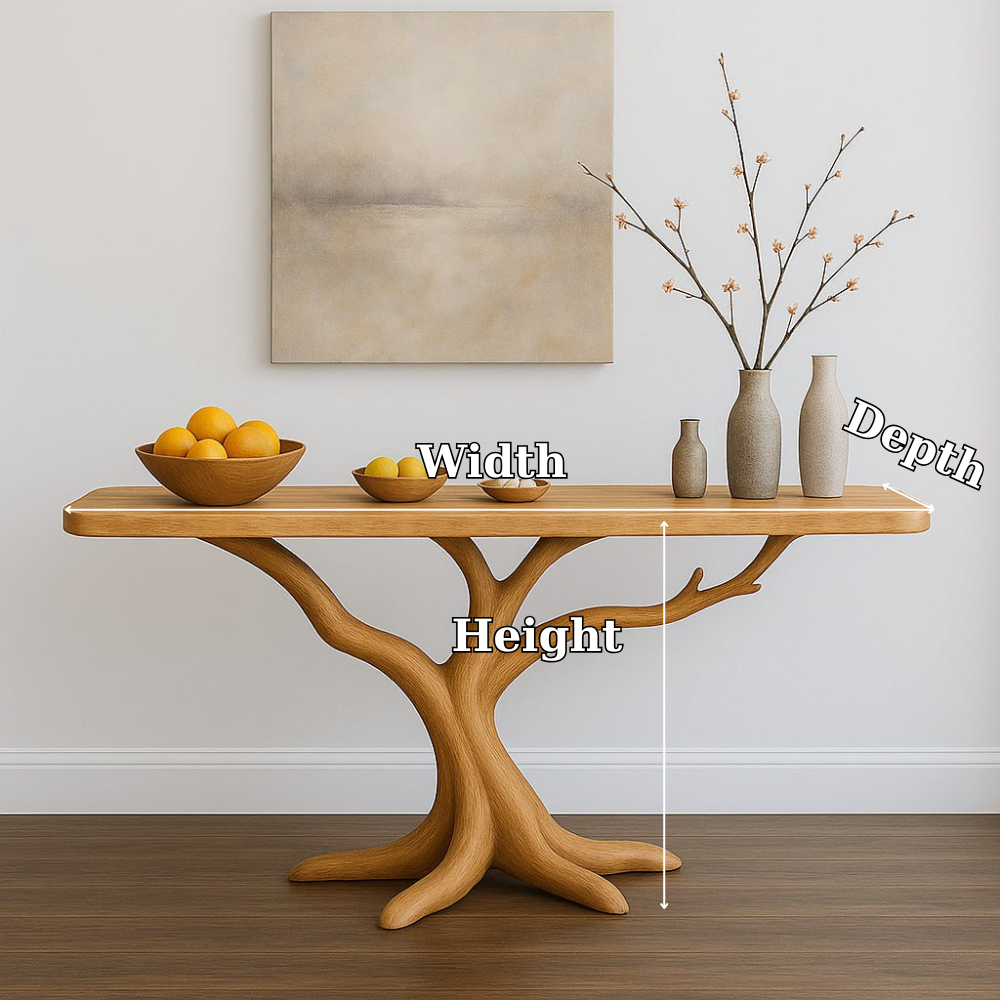 Handcrafted Solid Wood Console Table with Tree Branch Design – Organic Modern Entryway Furniture Kitchnce
