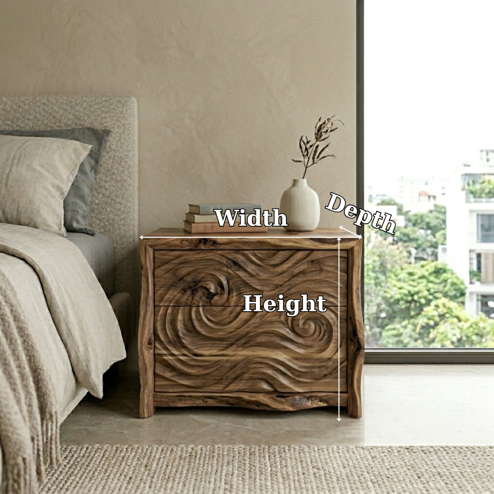 Hand-Carved Wave Wood Nightstand | Organic Modern Bedside Table