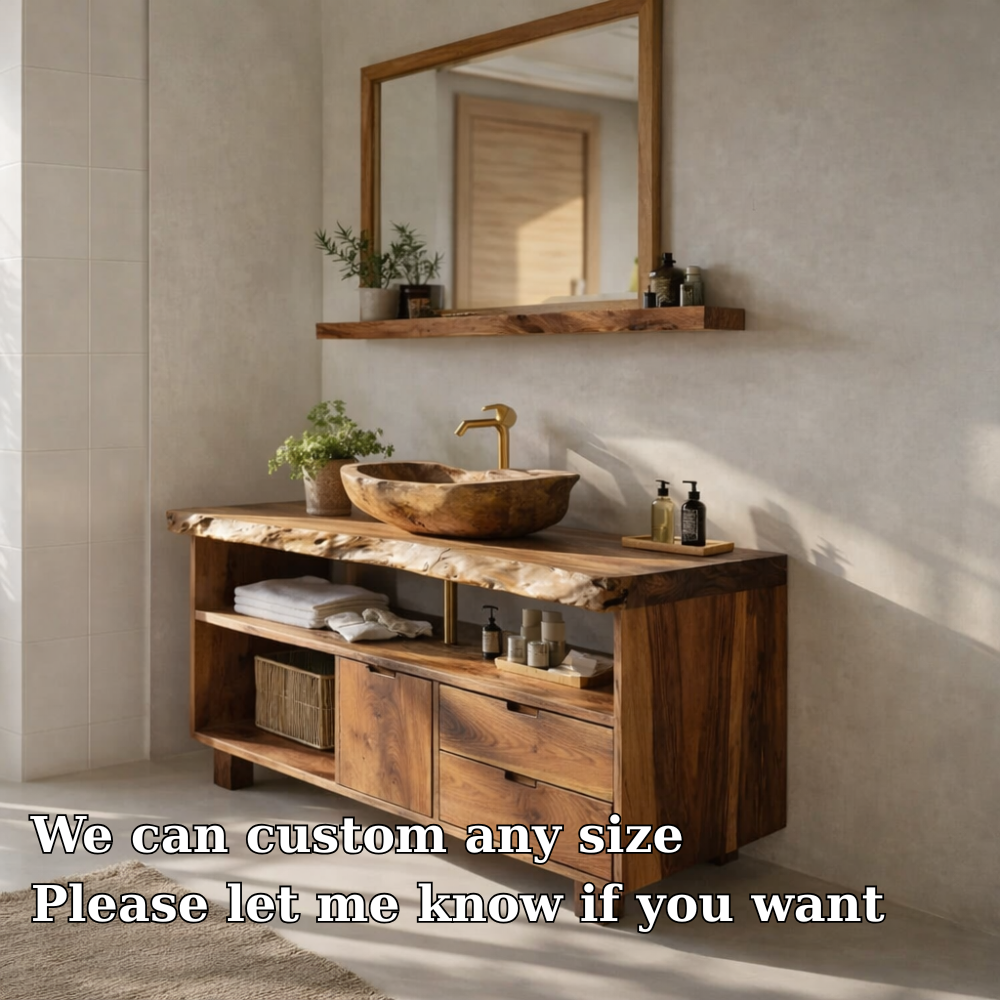 Solid Wood Bathroom Vanity Cabinet with Shelf Storage β Modern Rustic Vanity (No Sink)