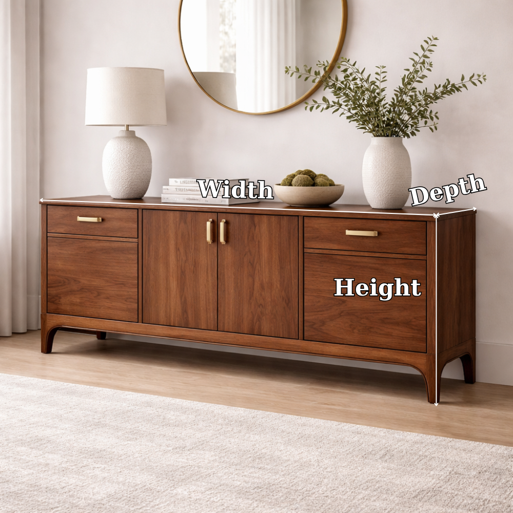 Modern Solid Wood Sideboard Console Cabinet with Drawers and Storage