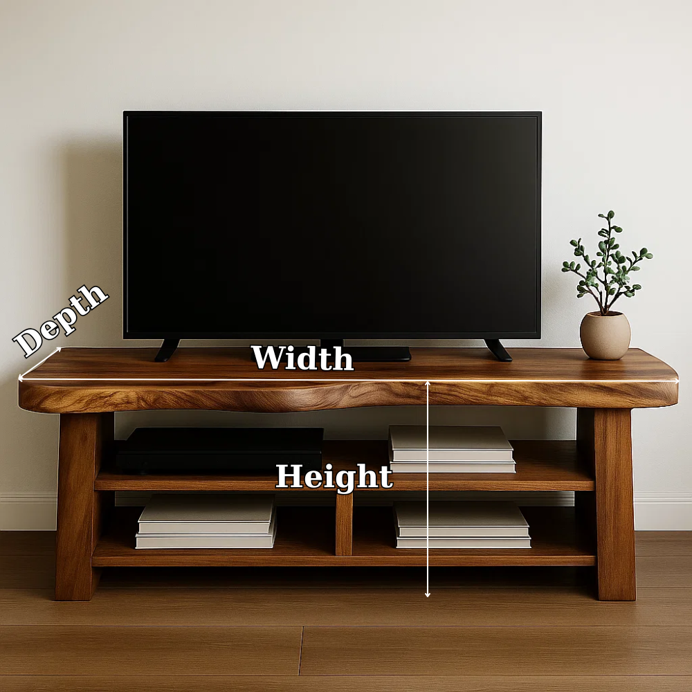 Solid Wood TV Stand with Open Shelves Rustic Live Edge Entertainment Center
