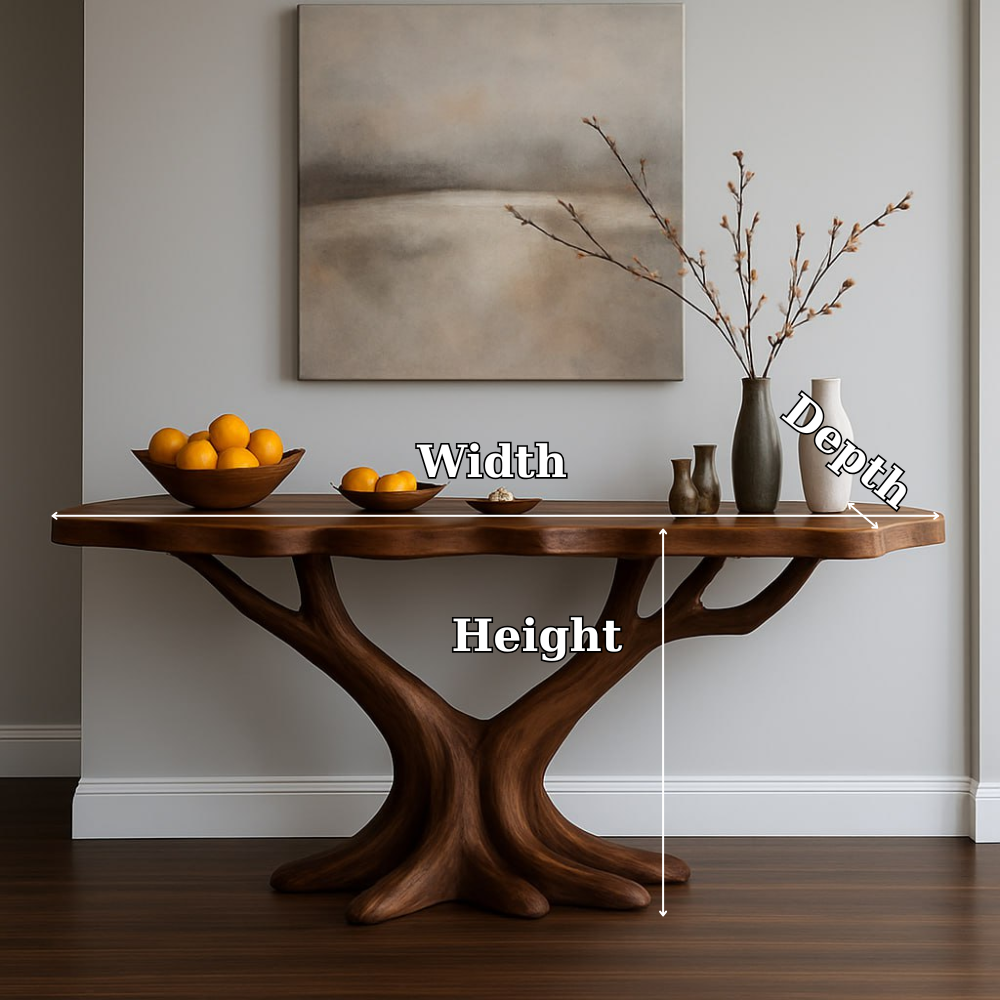 Handcrafted Solid Wood Console Table with Tree-Inspired Base – Modern Organic Art Furniture Kitchnce