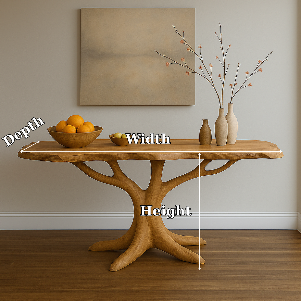 Handcrafted Solid Wood Console Table with Organic Tree Shape – Modern Natural Art Furniture Kitchnce