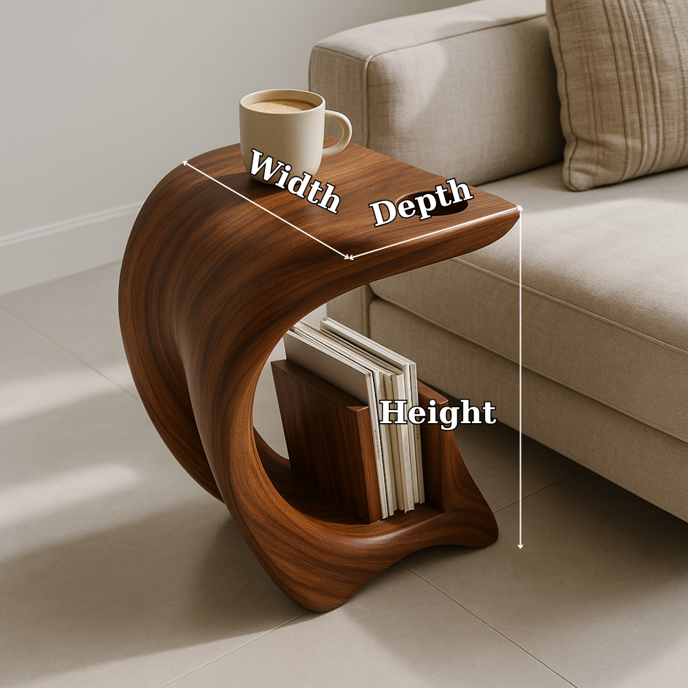 Solid Wood Sofa Armrest Table with Cup Holder and Magazine Holder Side Table