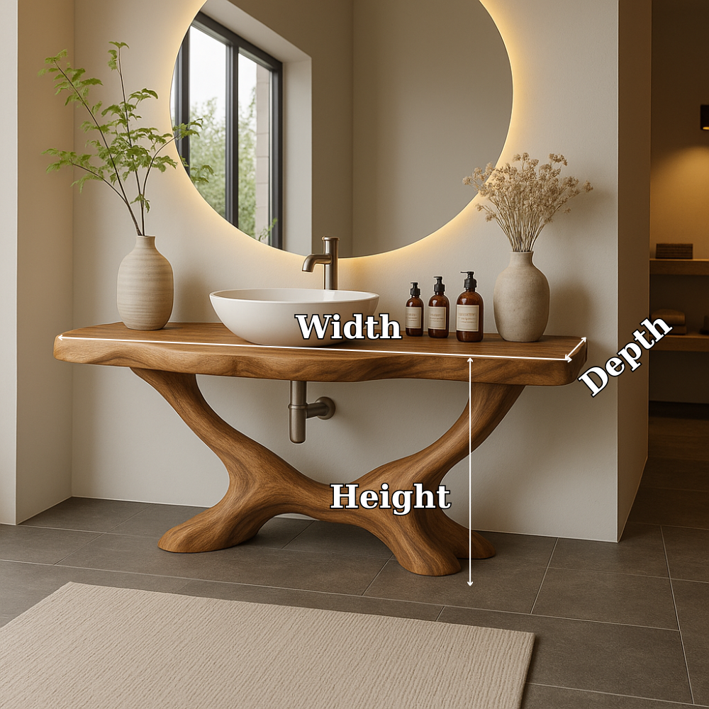 Handcrafted Solid Wood Bathroom Vanity with Organic Base – Modern Natural Bathroom Furniture Kitchnce