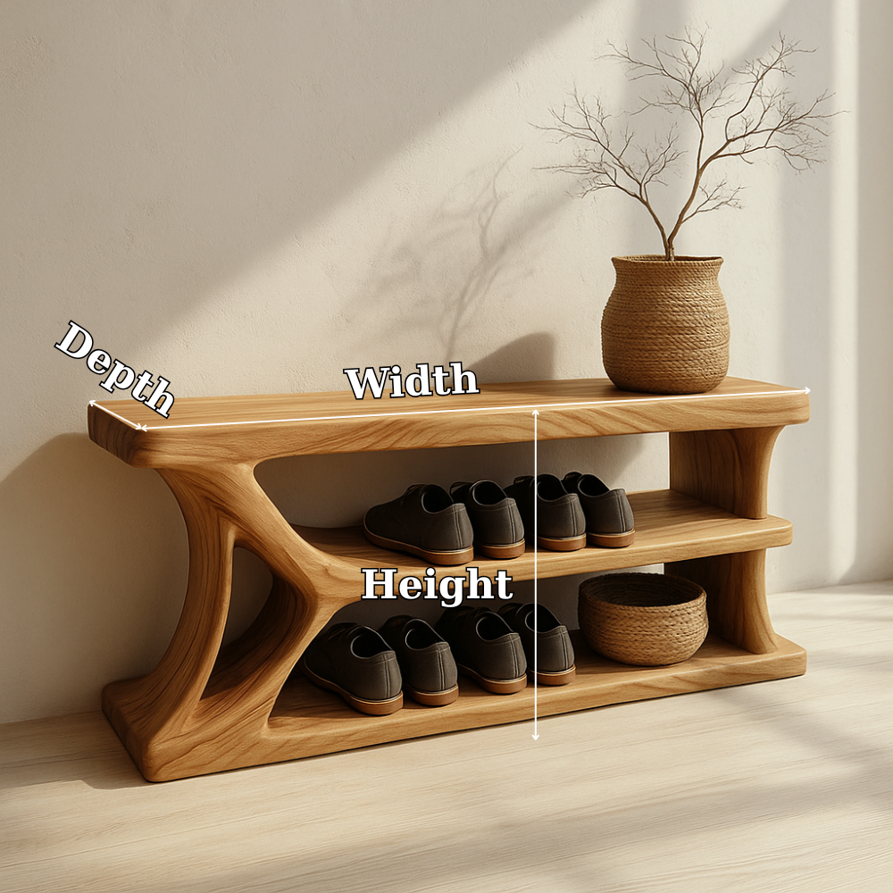 Modern Solid Wood Shoe Storage Bench – Entryway Wooden Bench with Open Shelves Kitchnce