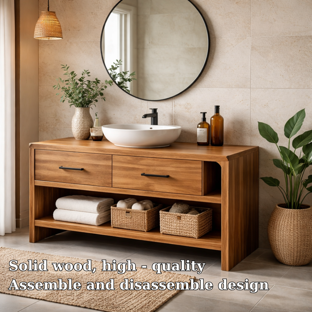 Solid Wood Bathroom Vanity with Drawers and Open Shelf β Modern Vanity Cabinet