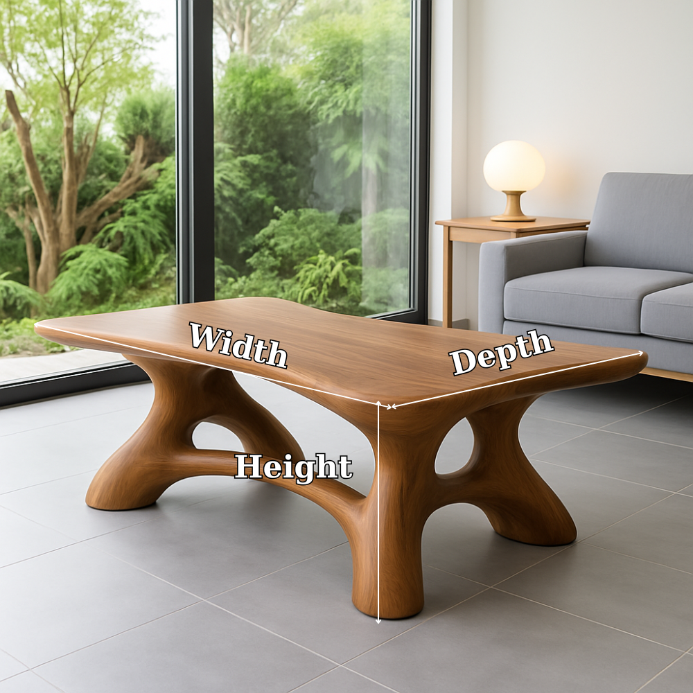 Handcrafted Solid Wood Coffee Table – Sculpted Organic Base for Modern Living Rooms Kitchnce