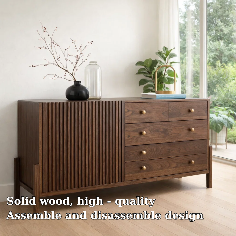 Fluted Panel Sideboard Cabinet with 4 Drawers – Contemporary Storage Console