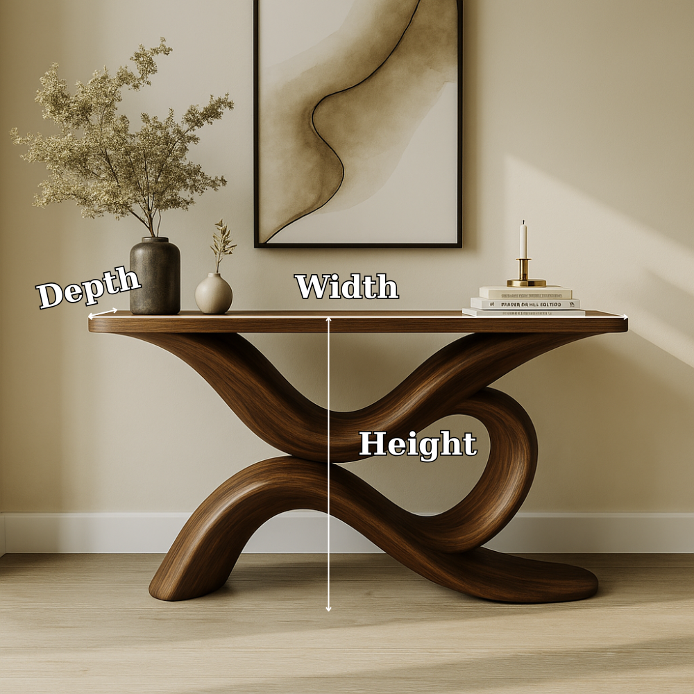 Handcrafted Solid Wood Console Table – Sculptural Modern Design for Entryway or Living Room Kitchnce