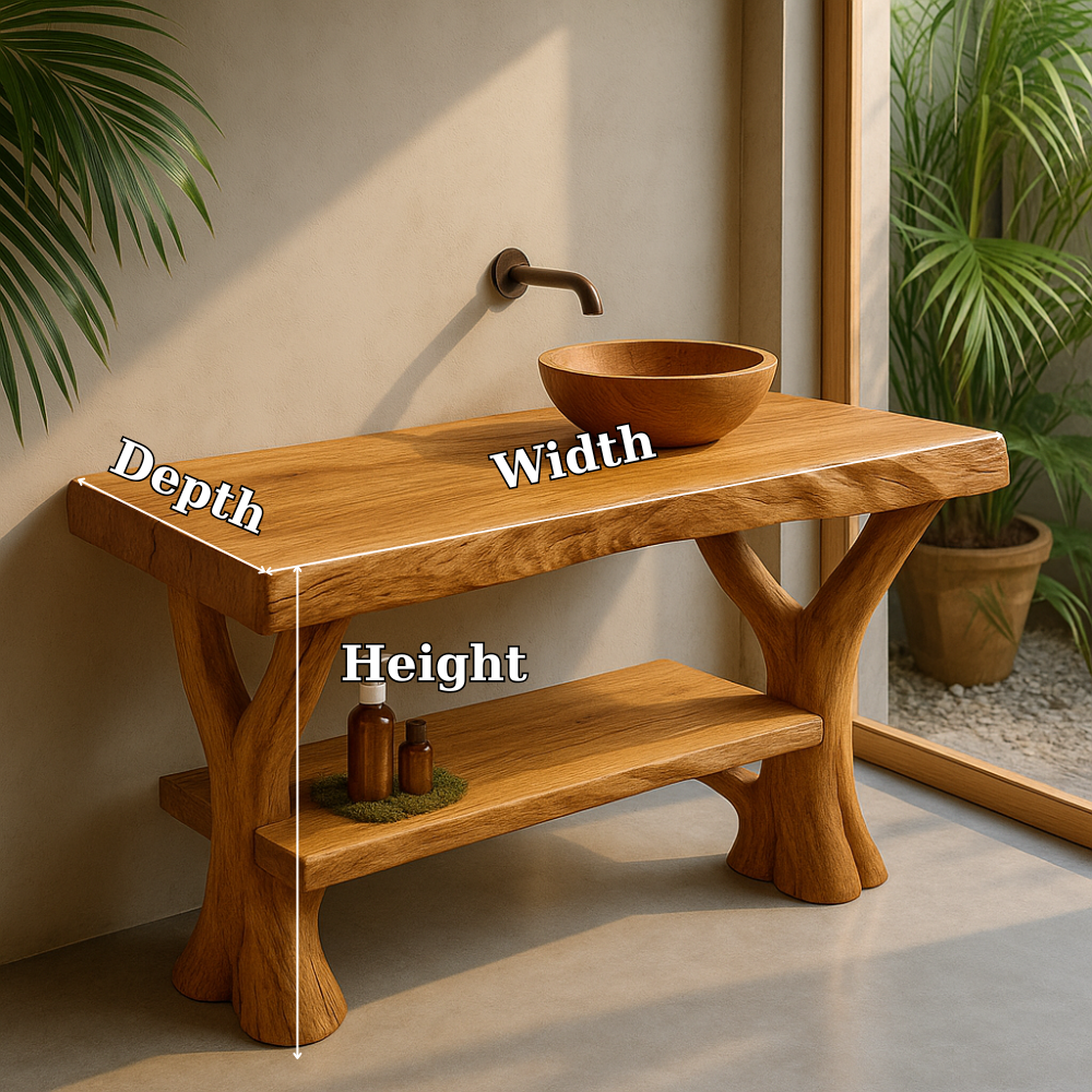 Handcrafted Solid Wood Bathroom Vanity – Natural Live Edge Design with Organic Branch Legs Kitchnce