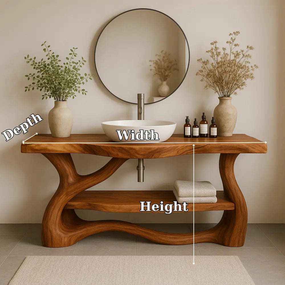 Handcrafted Solid Wood Bathroom Vanity with Organic Flow Design – Modern Natural Elegance Kitchnce