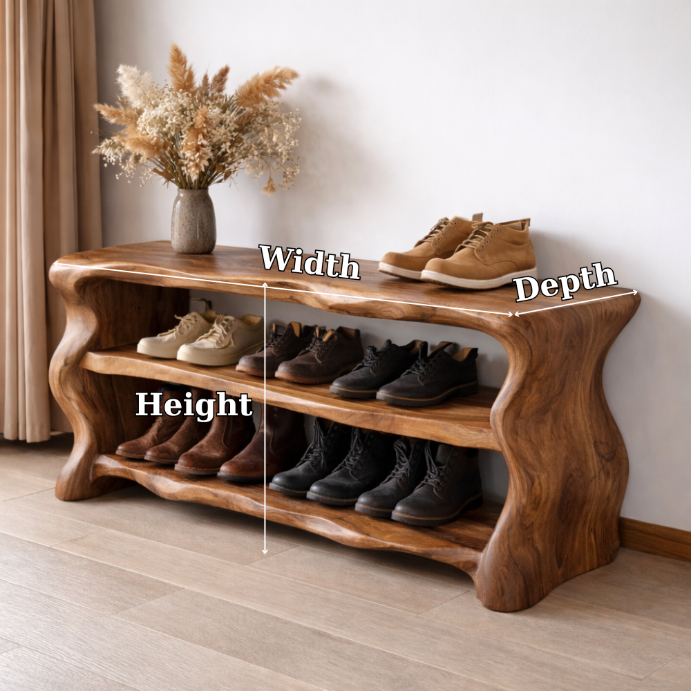 Solid Wood Entryway Bench with Shoe Storage – Rustic Live Edge Shoe Rack Bench Kitchnce