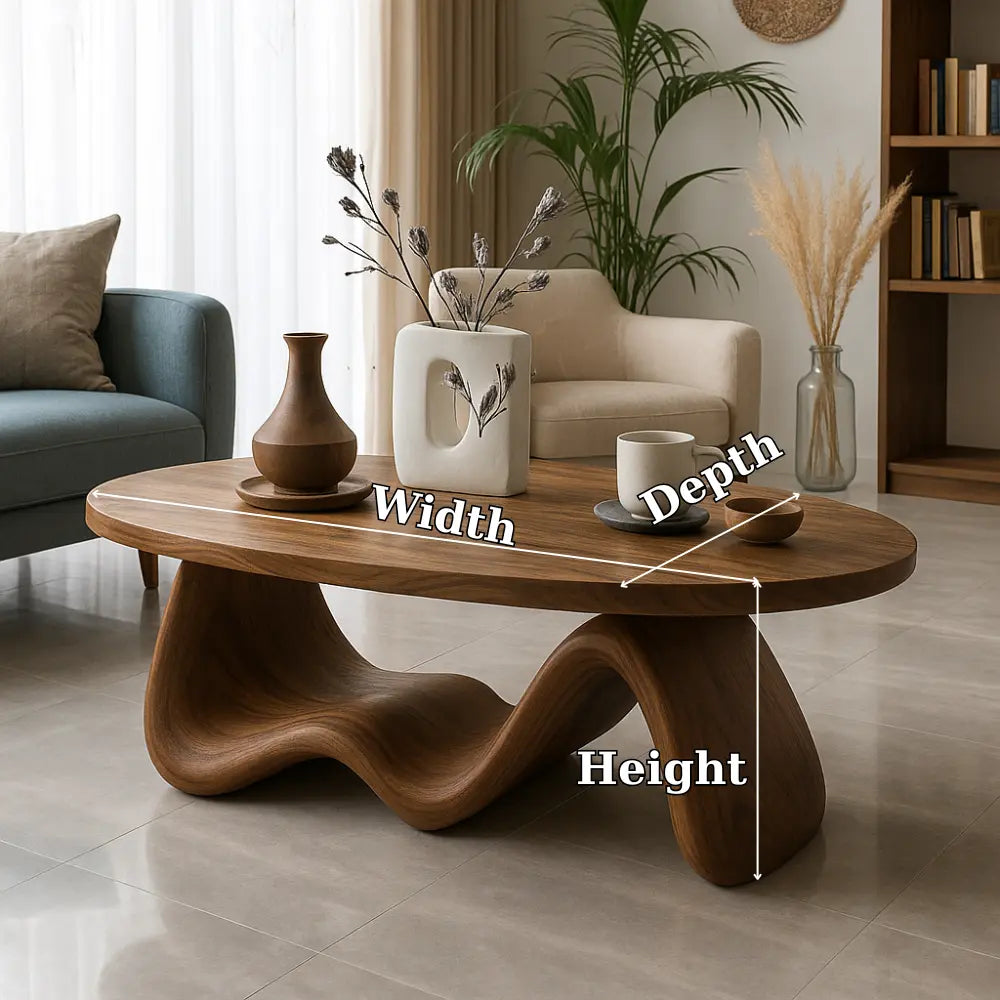 Handcrafted Solid Wood Coffee Table with Organic Wave Base – Modern Sculptural Design Kitchnce