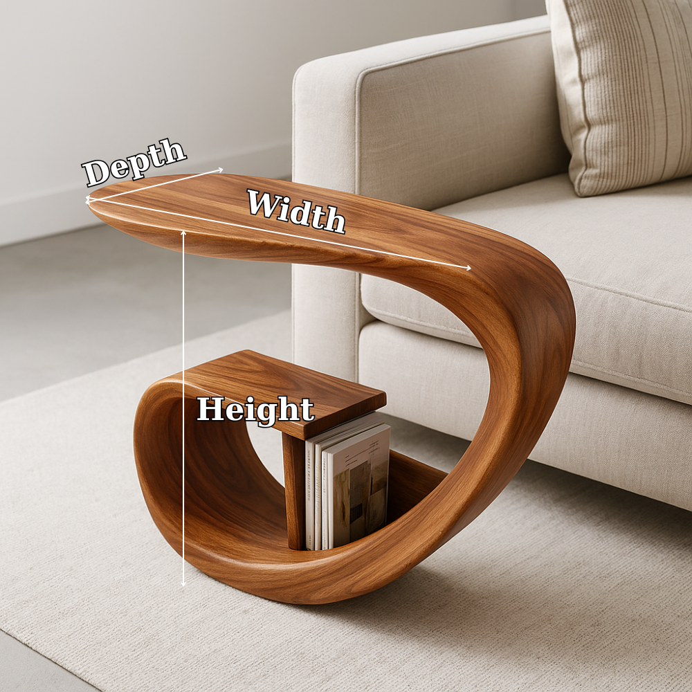 Solid Wood Sofa Armrest Table with Storage Shelf Modern Couch Side Table