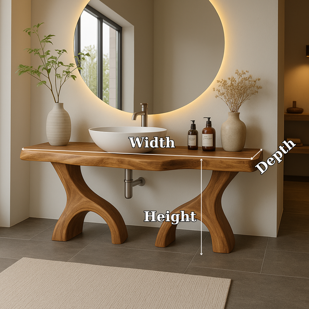 Handcrafted Solid Wood Bathroom Vanity with Dual Arched Base – Modern Organic Bathroom Design Kitchnce