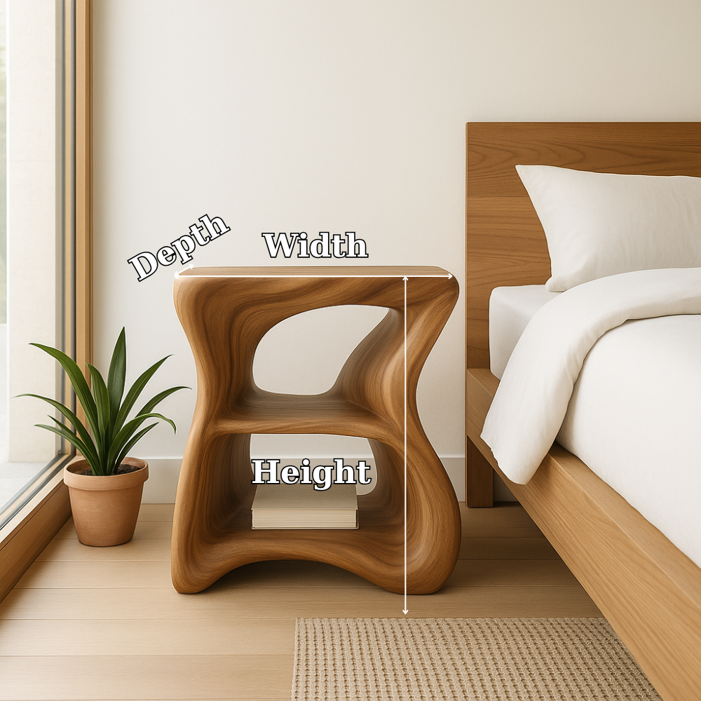 Handcrafted Solid Wood Nightstand – Modern Organic Bedside Table with Sculpted Shelves Kitchnce