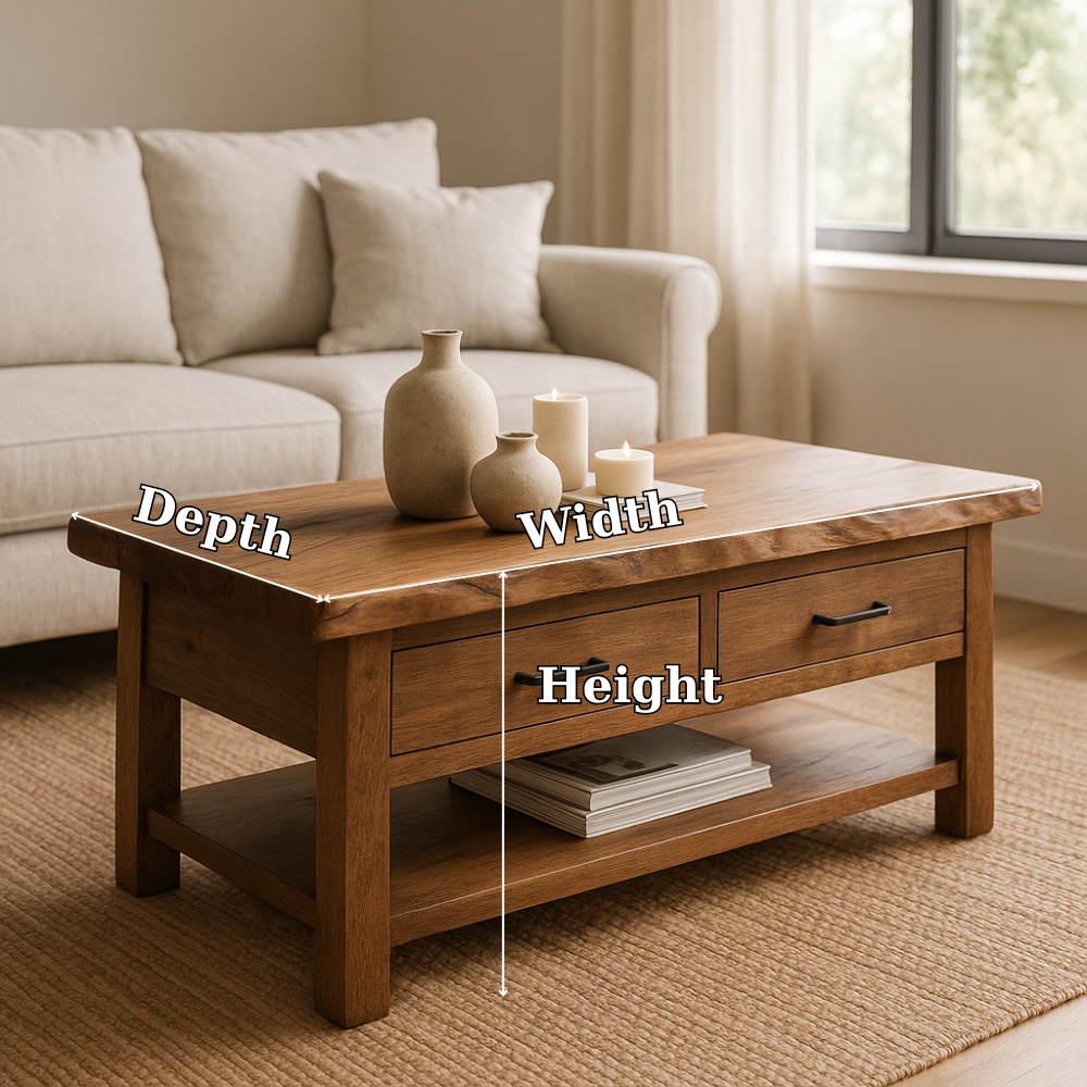 Handcrafted Solid Wood Coffee Table with Drawers – Rustic Live Edge Design for Modern Living Rooms Kitchnce