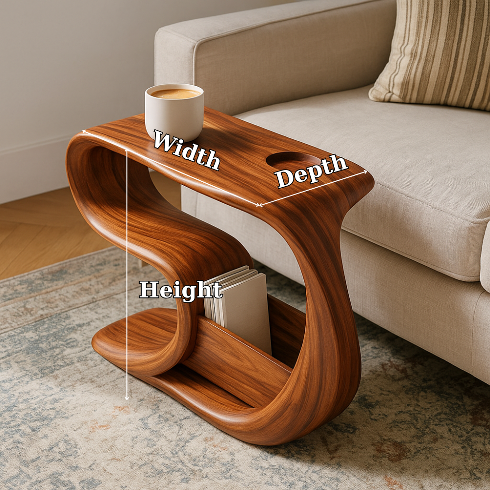 Solid Wood Sofa Armrest Table with Cup Holder and Magazine Storage Side Table