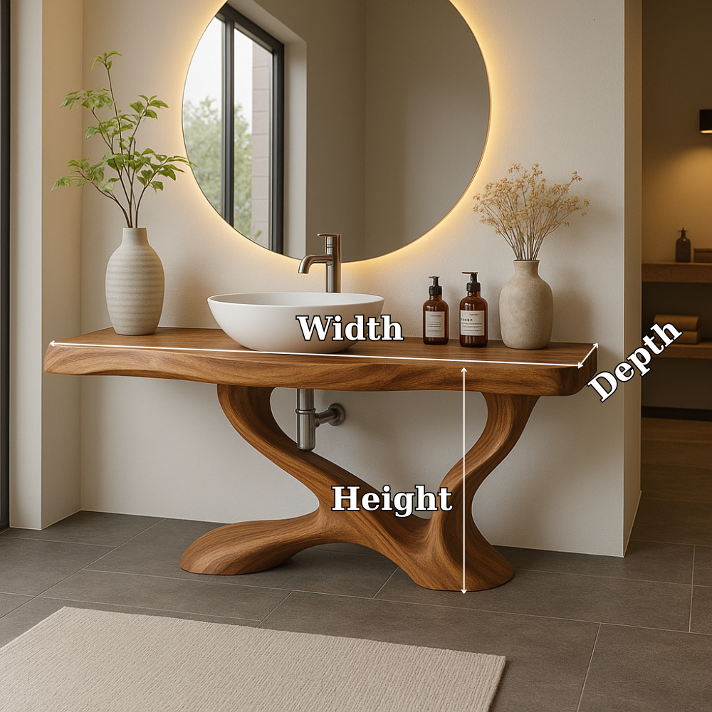 Handcrafted Solid Wood Bathroom Vanity with Sculptural Base – Modern Organic Bathroom Design Kitchnce