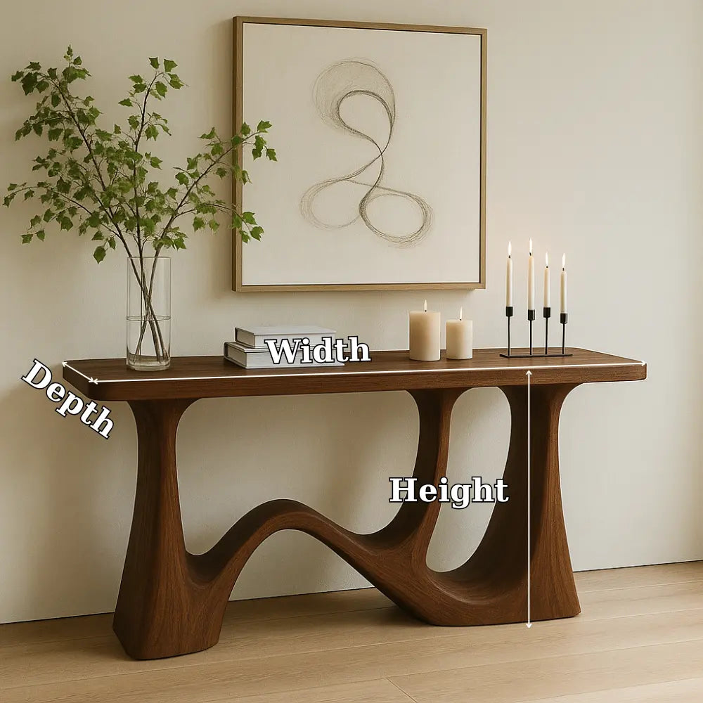 Handcrafted Solid Wood Console Table with Sculptural Wave Legs – Modern Minimalist Design Kitchnce