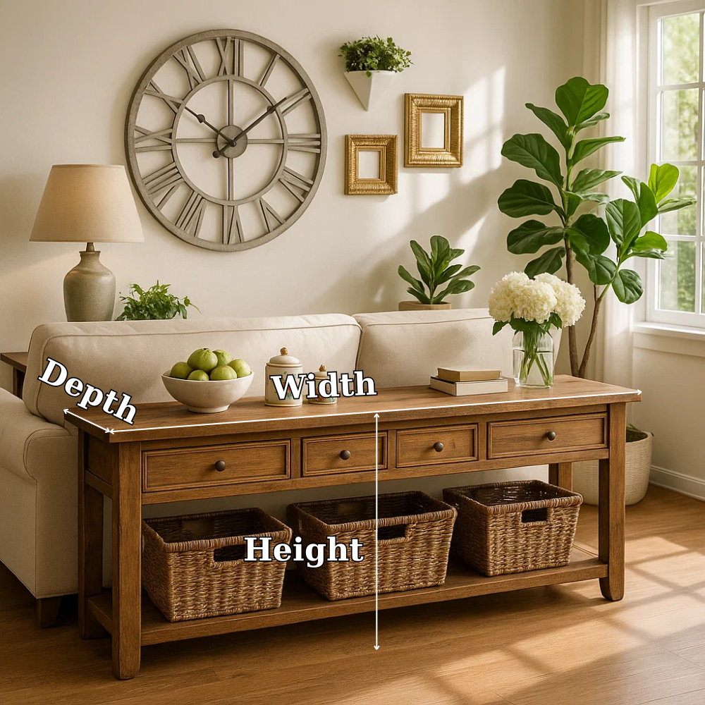 Solid Wood Console Table with Drawers and Storage Shelf for Living Room or Entryway Kitchnce