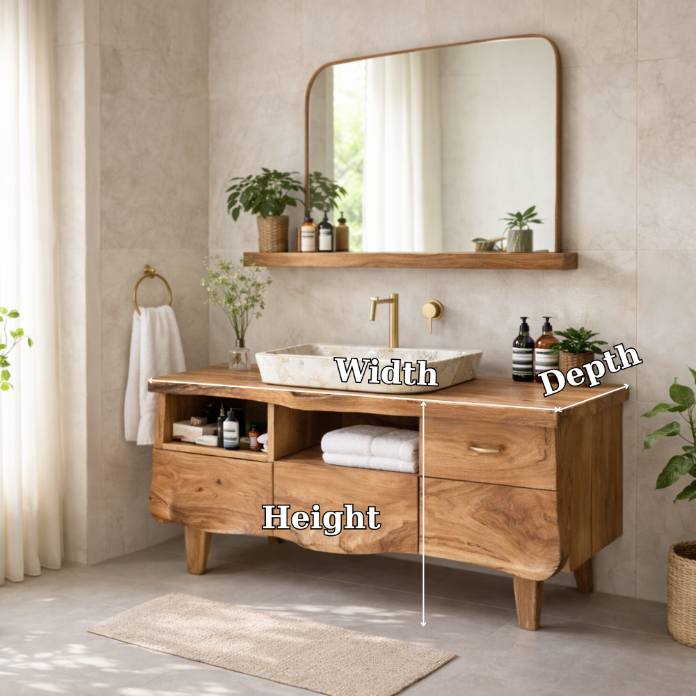 Solid Wood Bathroom Vanity Cabinet with Storage – Modern Rustic Vanity