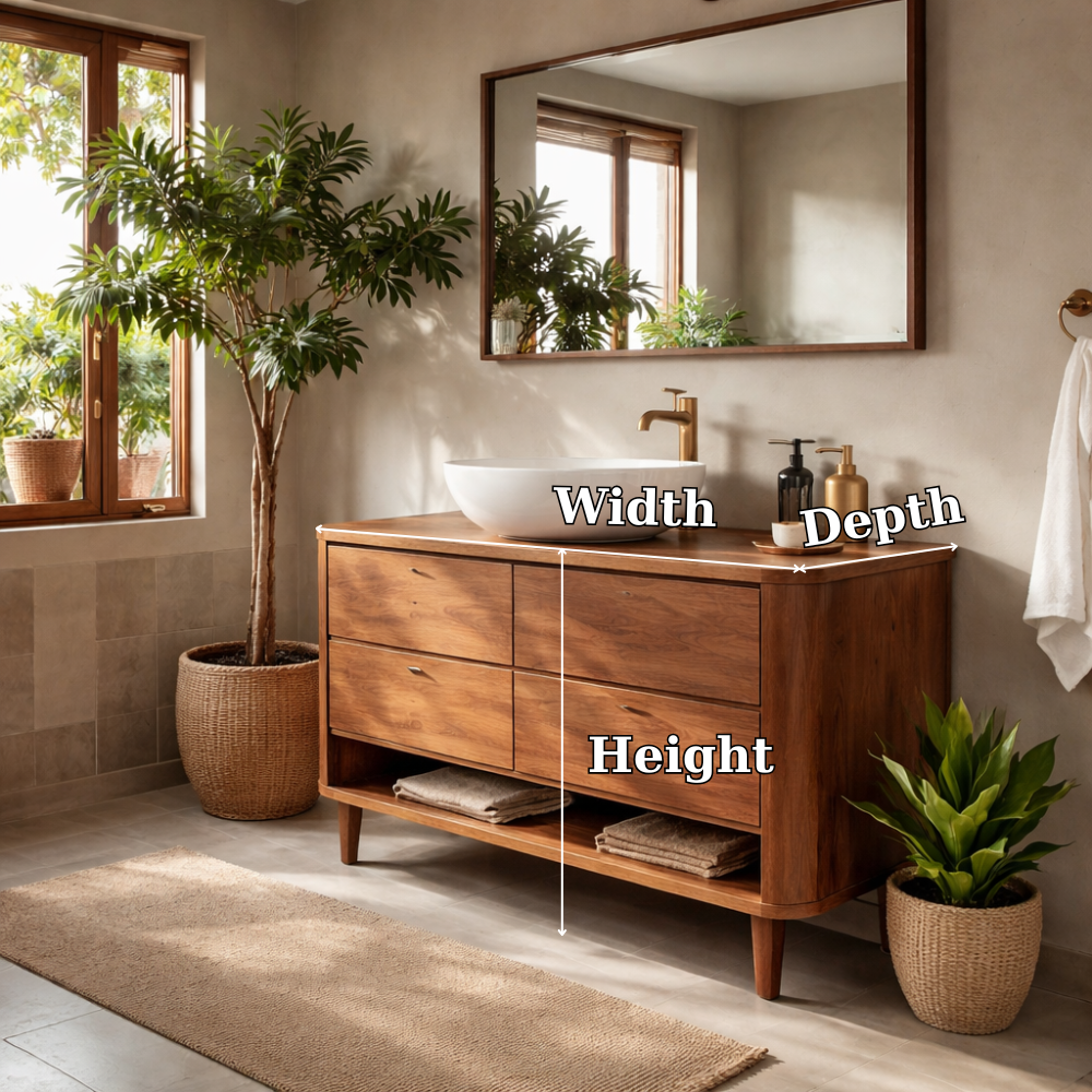 Solid Wood Bathroom Vanity with 4 Drawers and Open Shelf Storage for Modern Bathroom