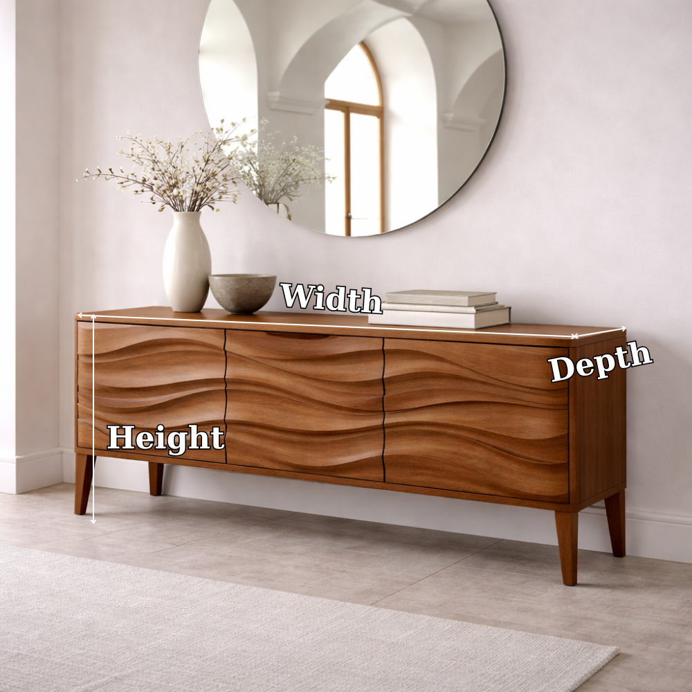 Solid Wood Console Table with Wave Front – Modern Entryway Storage Cabinet