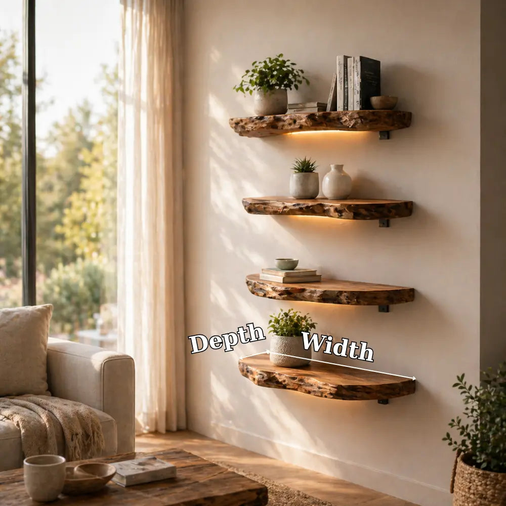 Solid Wood Floating Wall Shelf Rustic Live Edge Wall Mounted Shelf for Decor Kitchnce