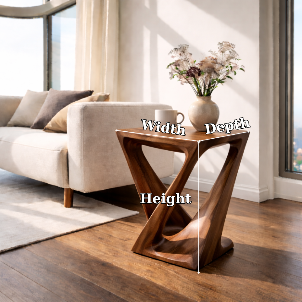Modern Solid Wood End Table – Sculptural Wooden Side Table for Living Room Kitchnce