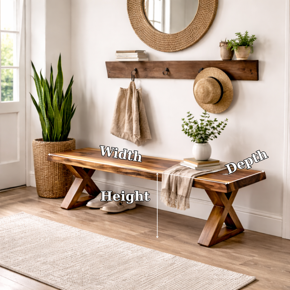 Solid Wood Entryway Bench with X-Leg Design | Rustic & Modern Hallway Seating Kitchnce