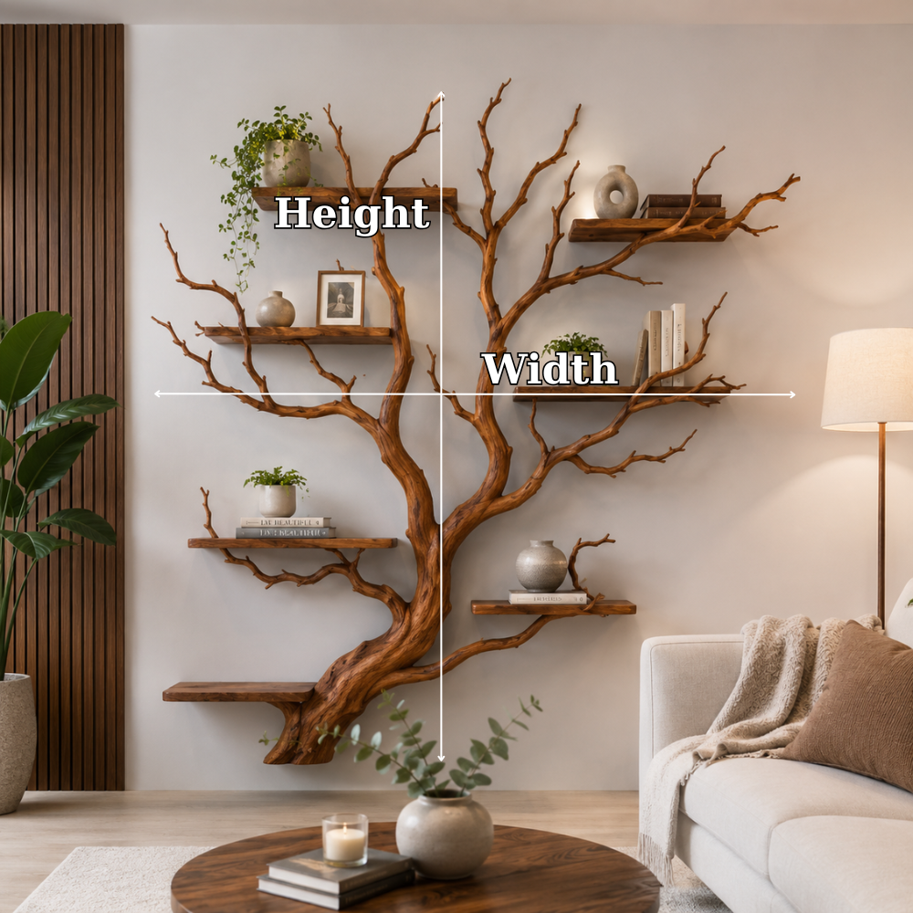 Tree Bookshelf Wall Shelf, Rustic Branch Bookcase, Natural Wood Decor
