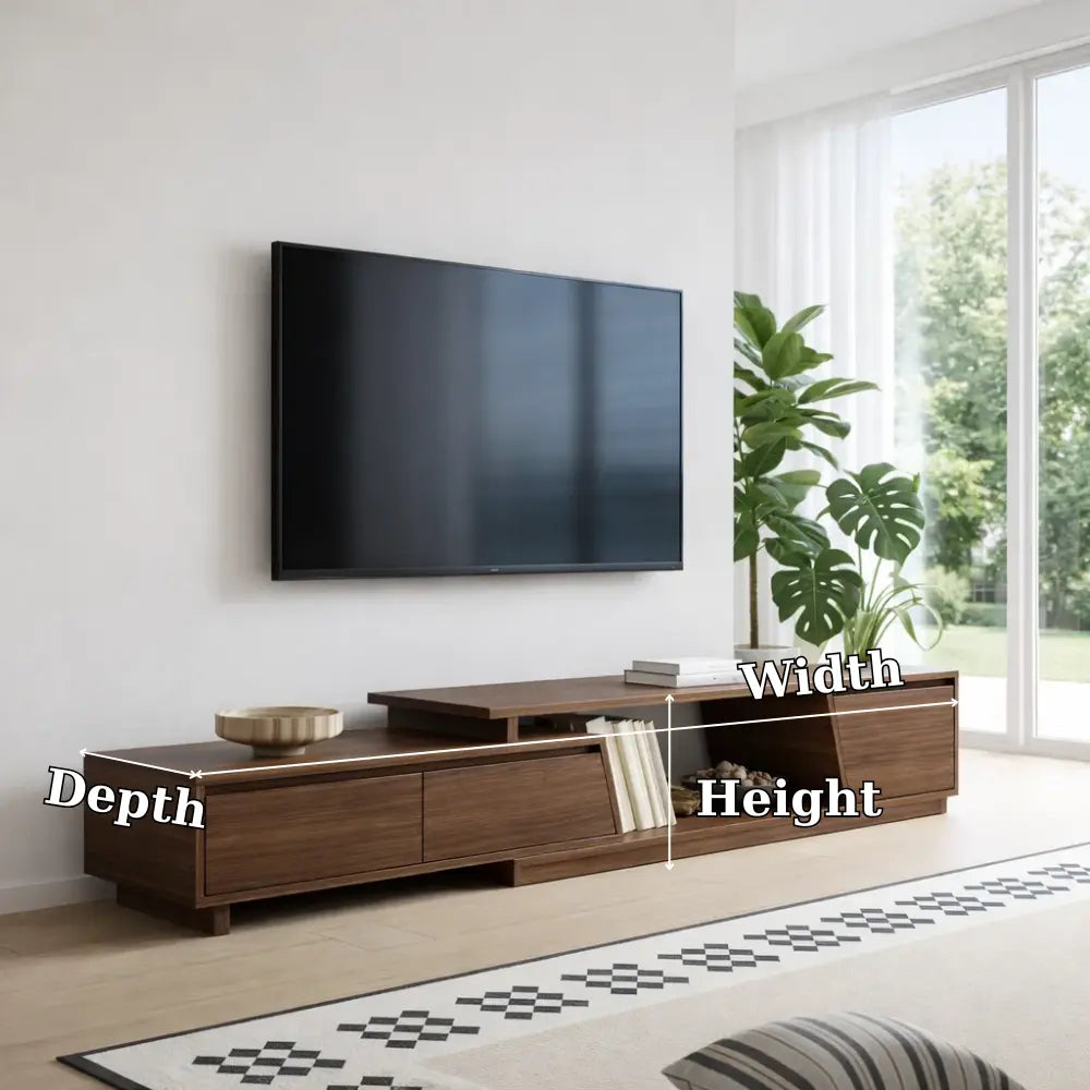 Solid Wood TV Cabinet Low Profile – Modern Walnut Media Console Kitchnce