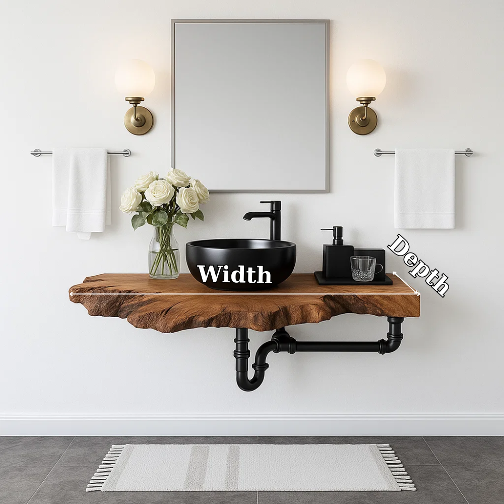 Live Edge Floating Bathroom Vanity Solid Wood Wall Mounted Rustic Vanity