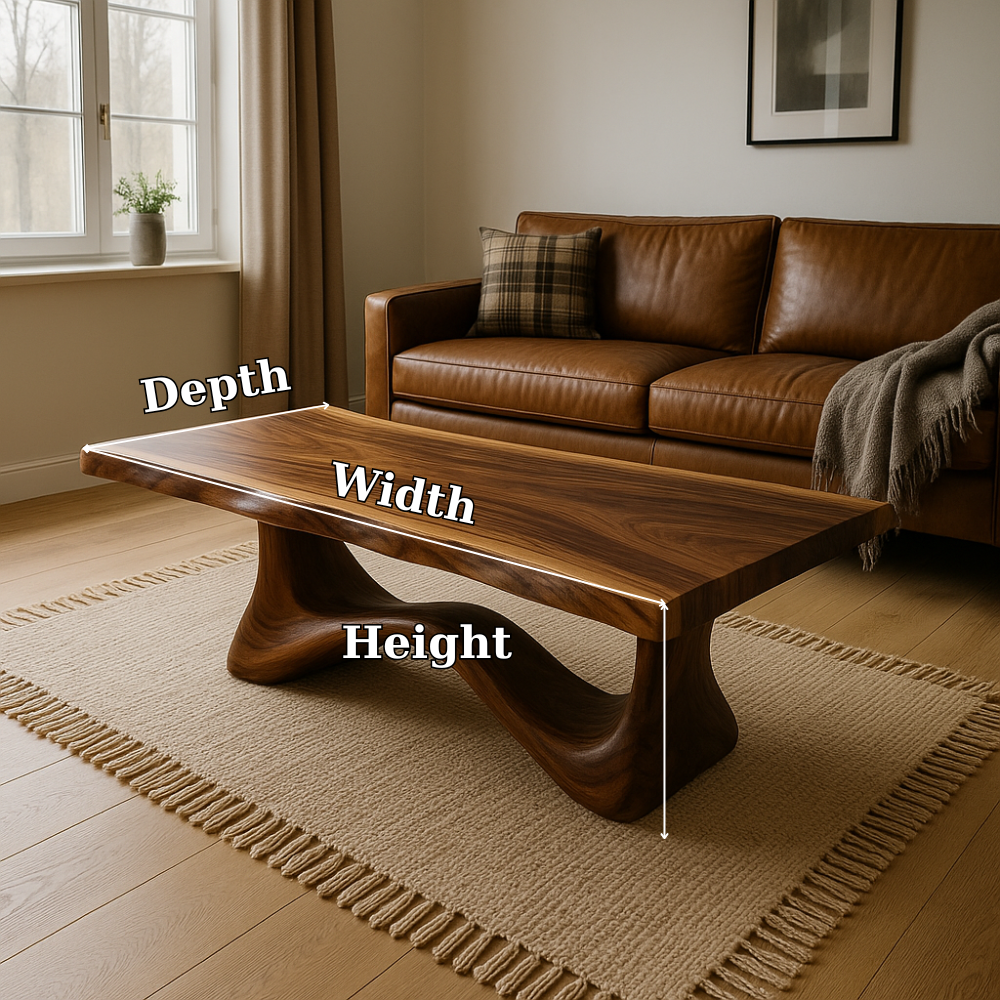 Solid Wood Coffee Table Modern Walnut with Sculptural Curved Base