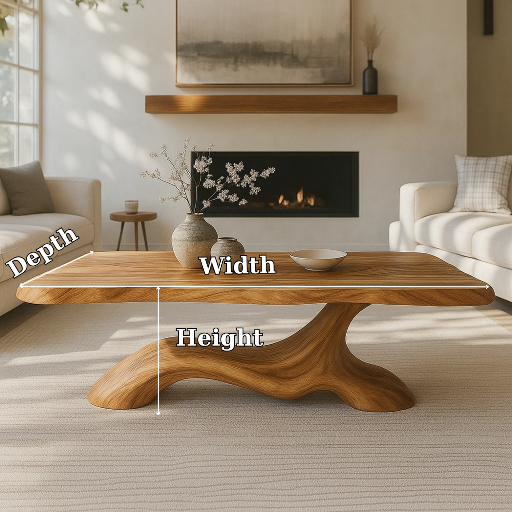 Solid Wood Coffee Table Modern Sculptural Base Natural Wood Design