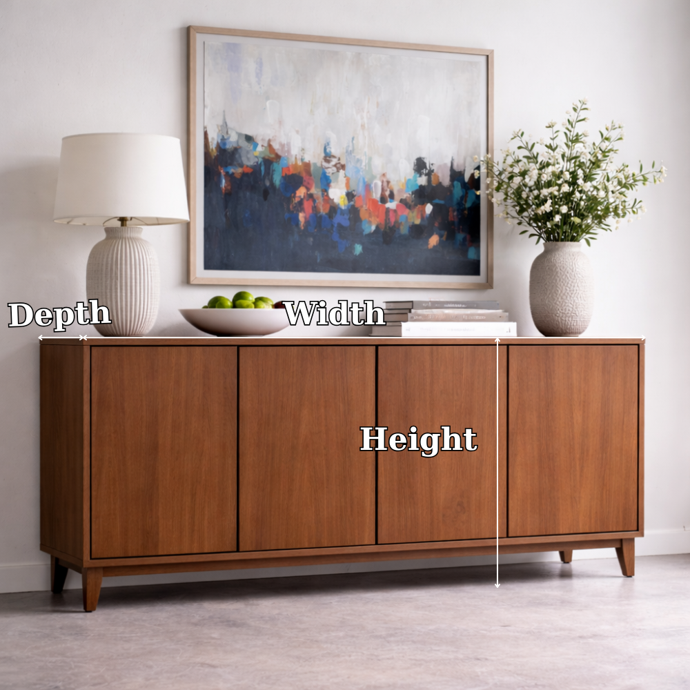 Modern Solid Wood Console Table with 4 Doors – Walnut Storage Sideboard Cabinet