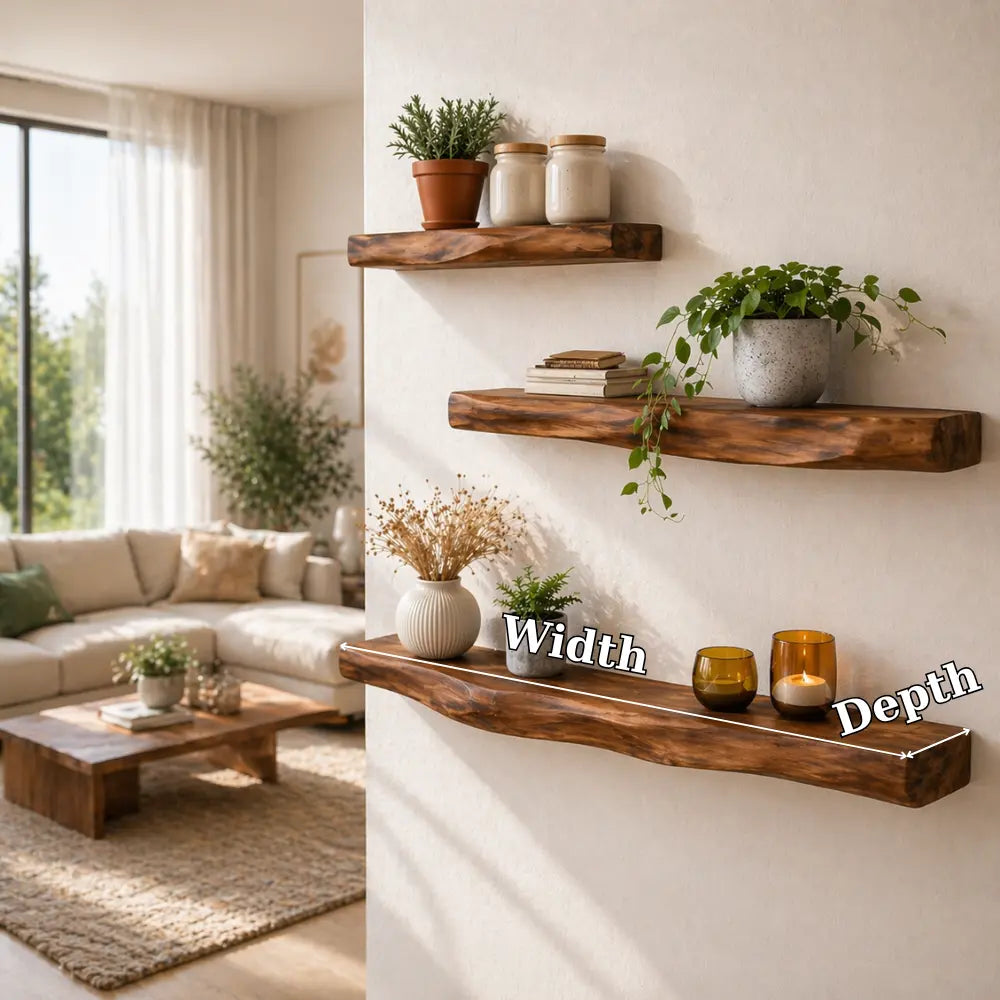 Solid Wood Floating Wall Shelf Rustic Live Edge Wall Mounted Shelf Kitchnce