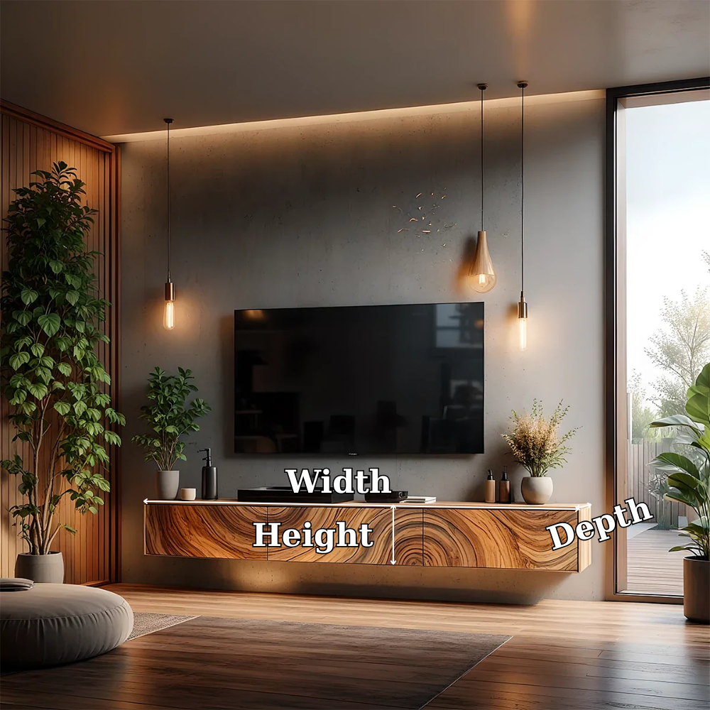 Solid Wood Floating TV Stand Walnut Wall Mounted Media Console with Storage