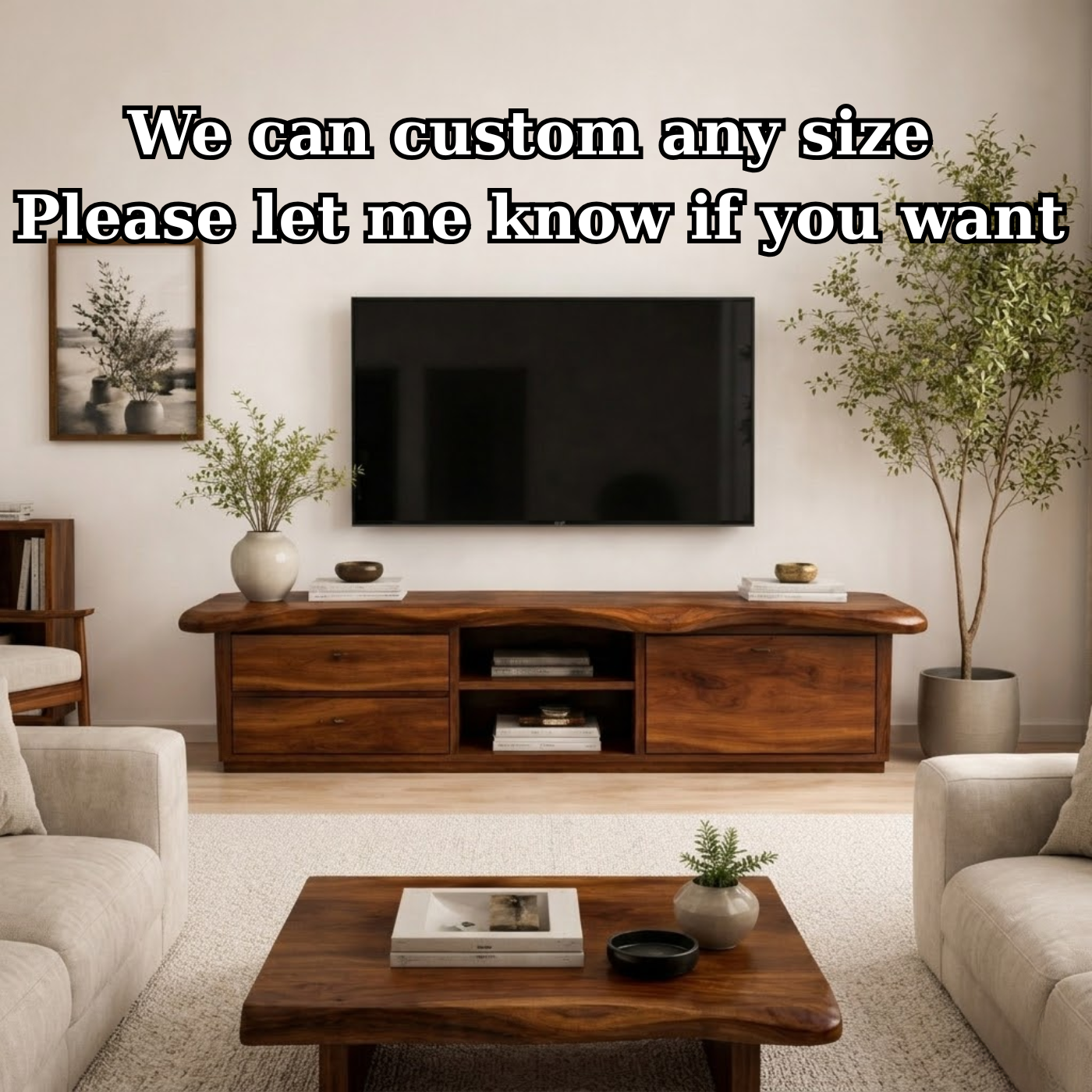 Solid Wood TV Stand with Storage Drawers – Modern Minimalist Console Cabinet
