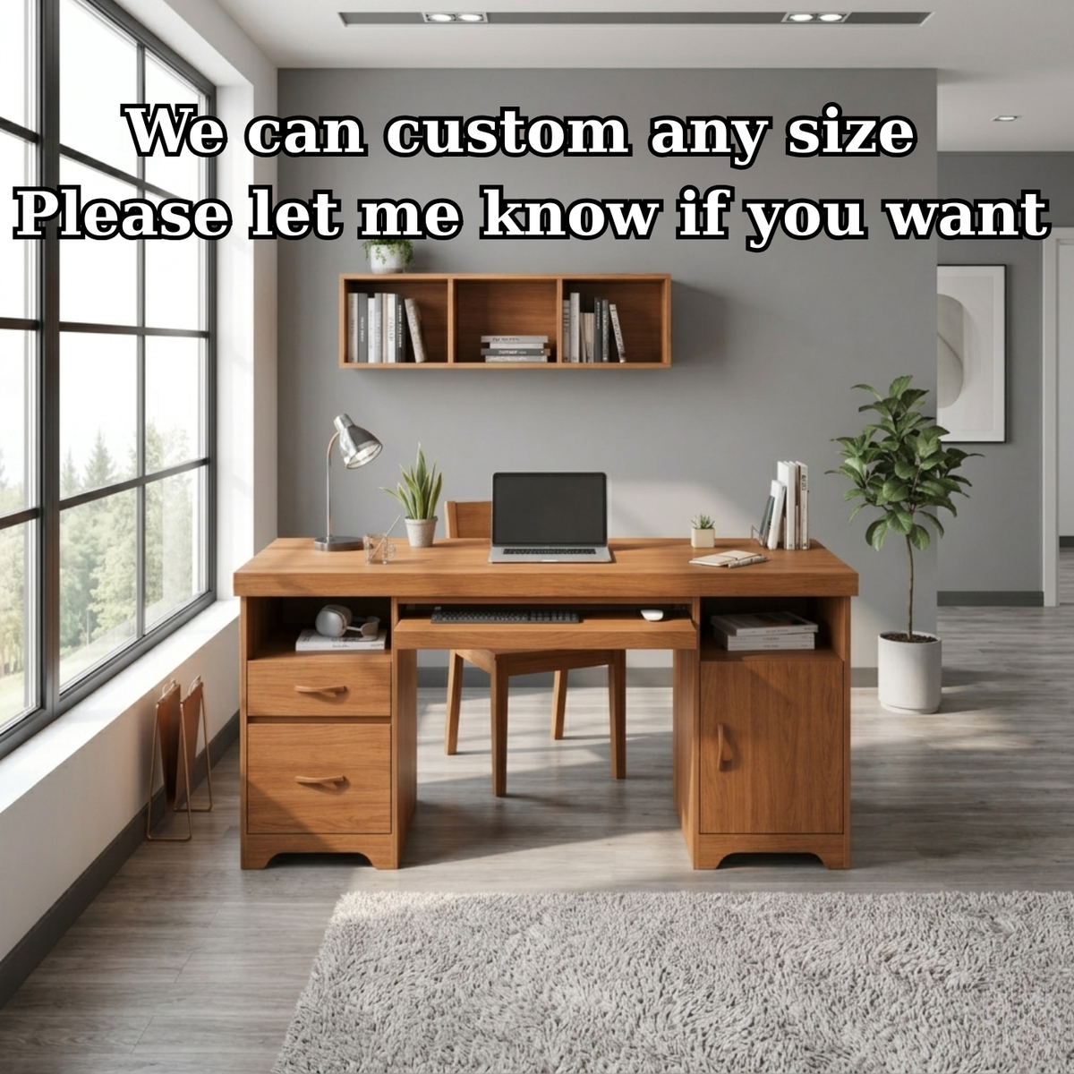 Solid Wood Writing Desk with Storage – Modern Home Office Desk with Drawers and Shelves